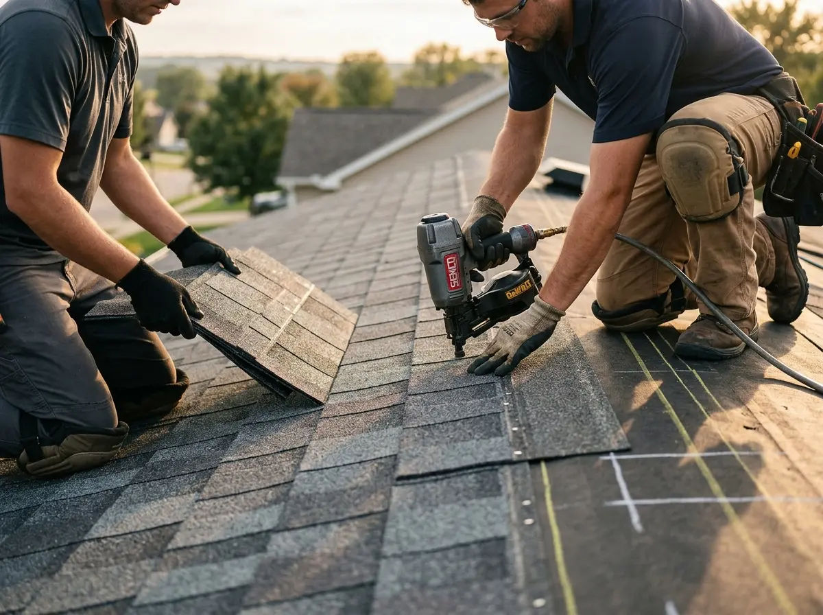 Professional roofer working on a residential roof in West Puente Valley
